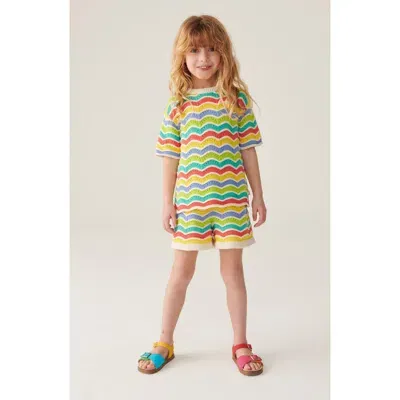 Little Bird Kids' Rainbow Stripe Cotton Knit Shirt & Shorts Set In Multi Wave