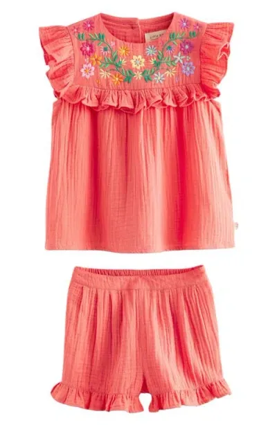 Little Bird Kids' Ruffle Floral Embroidery Top & Shorts Set In Pink