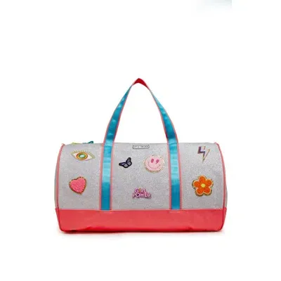 Little Chicken Kids' Travel Duffle Bag With Patches In Silver With Neon