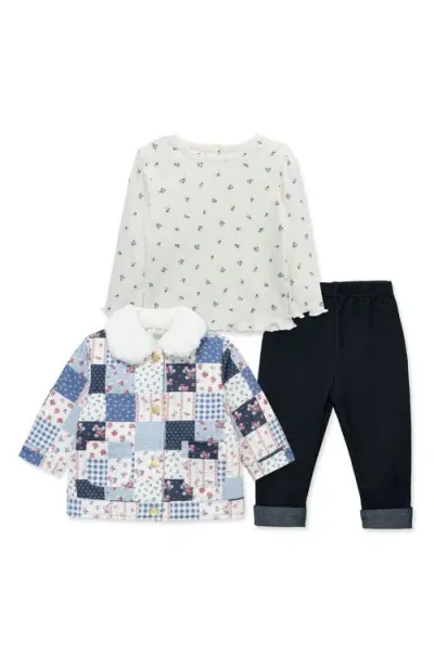 Little Me Babies'  Blueberry Print Top, Denim Pants & Patchwork Jacket Set