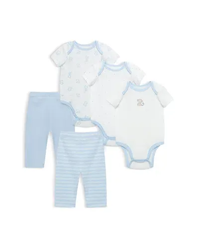 Little Me Baby Boys Cute Cotton Bodysuits & Pants, 5 Piece Set In Blue