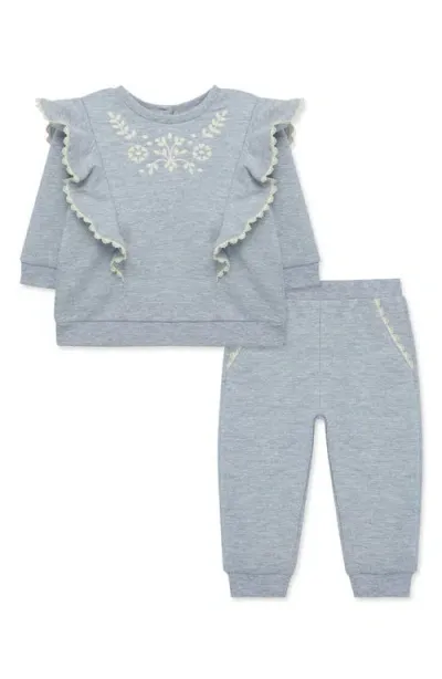 Little Me Babies'  Embroidered Ruffle Sweatshirt & Joggers Set In Grey