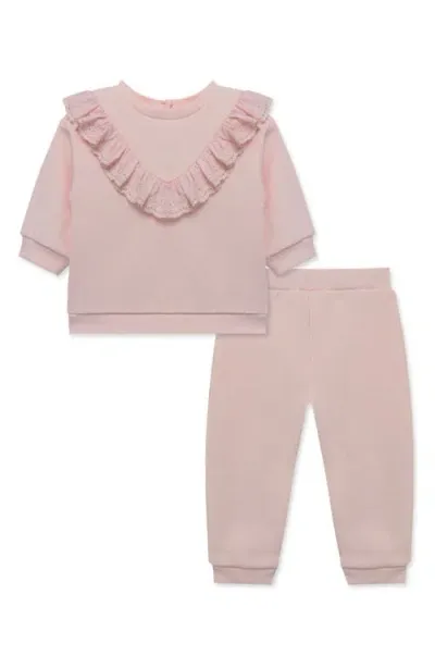 Little Me Babies'  Eyelet Ruffle Sweatshirt & Sweatpants Set In Pink