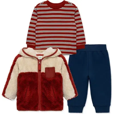 Little Me Babies'  Faux Shearling Jacket, Shirt & Pants Set In Blue