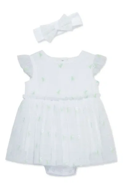 Little Me Babies'  Floral Embroidered Tulle Skirted Bodysuit & Headband Set In White