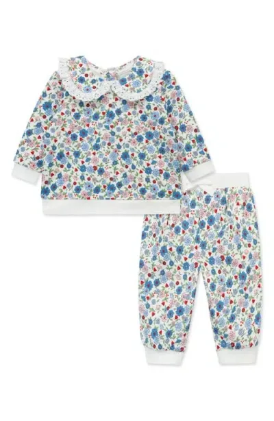 Little Me Babies'  Floral Sweatshirt & Joggers Set In White/blue Floral