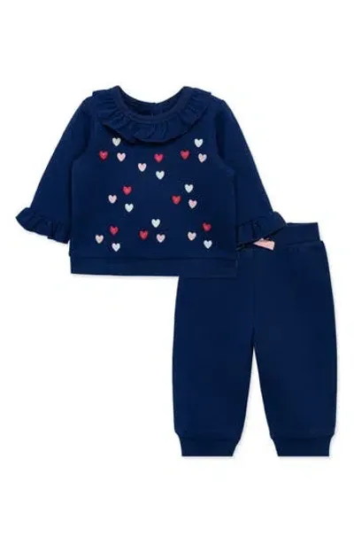 Little Me Girls' Hearts Active Sweatshirt & Pants Set - Baby In Blue