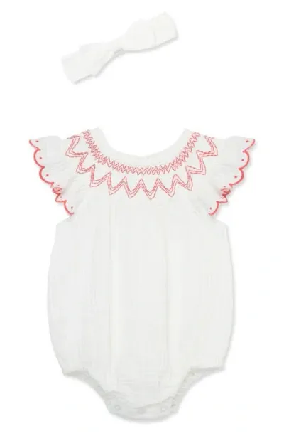 Little Me Babies'  Smocked Bubble Bodysuit & Headband In White