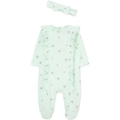 Little Me Babies'  Sweet Rose Cotton Footie & Headband Set In Floral