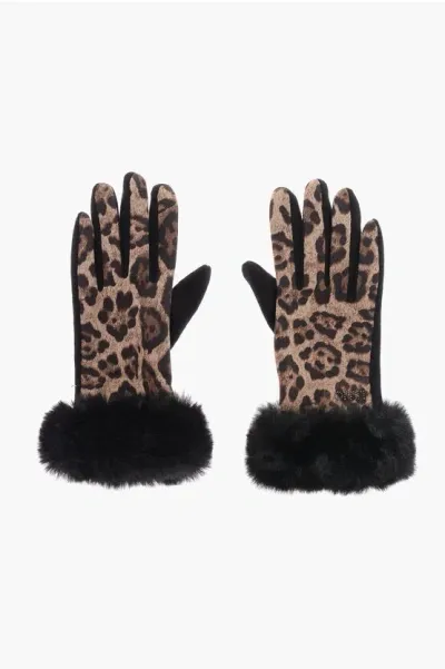 Liu •jo Animal-motif Glovers With Faux Fur In Black