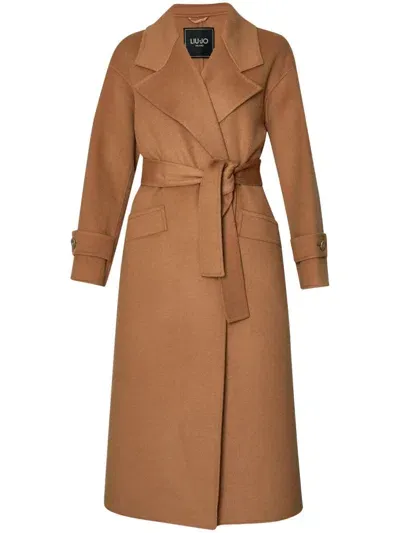 Liu •jo Belted Wool-blend Coat In Brown