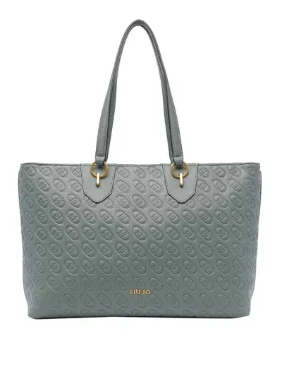 Liu •jo Dark Jade Medium Logo Tote Bag In Grey