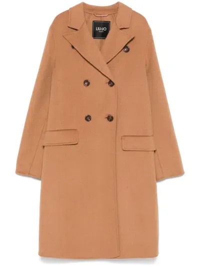 Liu •jo Double-breasted Coat In Camel