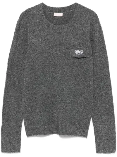 Liu •jo Embroidered-logo Sweater In Grey