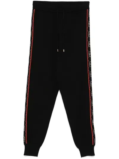 Liu •jo Fine-knit Track Pants In Nero E Oro