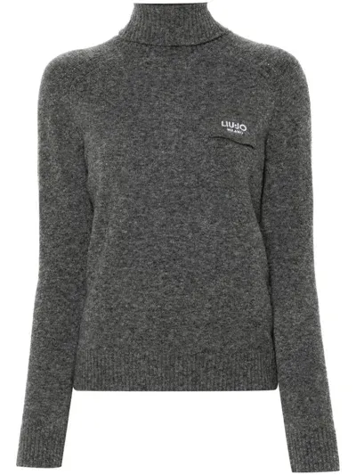 Liu •jo Logo-embroidered Sweater In Grey