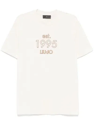 Liu •jo Logo-embroidered T-shirt In Neutrals