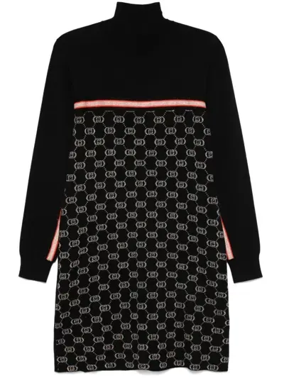 Liu •jo Logo-jacquard Knitted Mini Dress In Black