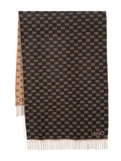 Liu •jo Logo-jacquard Scarf In Black