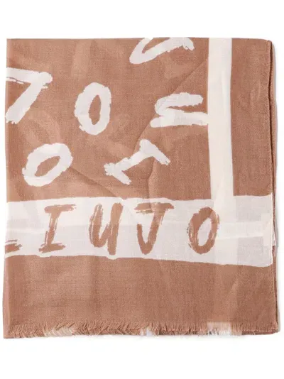 Liu •jo Logo Scarf In Neutrals