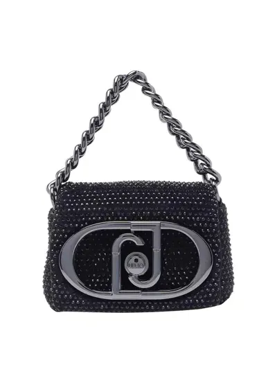 Liu •jo Logo Strass Crossbody Bag In Black