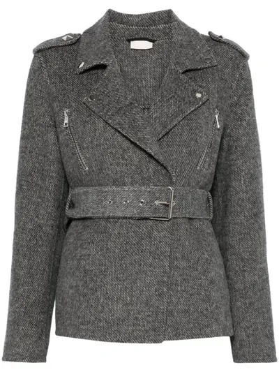 Liu •jo Mélange-effect Biker Jacket In Grey