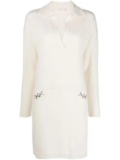 Liu •jo Polo-collar Fine-knit Dress In Weiss