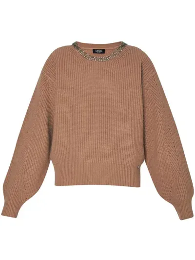 Liu •jo Ribbed-knit Jumper In Brown