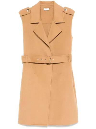 Liu •jo Sleeveless Belted Coat In Beige