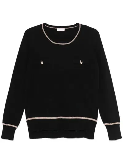 Liu •jo Waffle-knit Sweater In Black