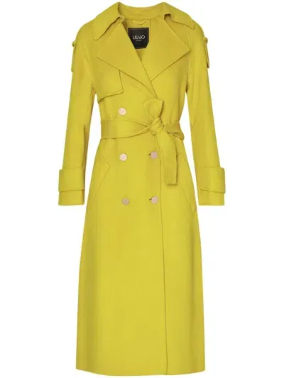 Liu •jo Wool Blend Trench Coat In Yellow