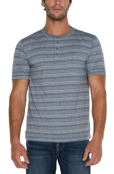 Liverpool Los Angeles Stripe Short Sleeve Henley In White Blue Multi