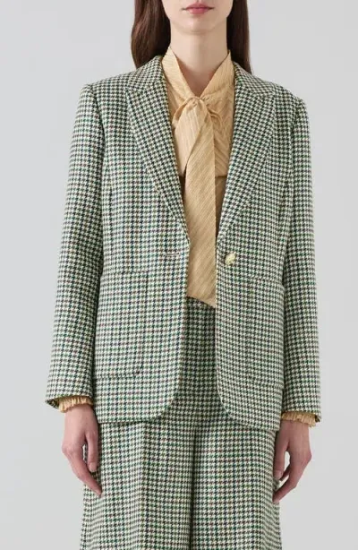 Lk Bennett Daphne Houndstooth One-button Wool Blazer In Green Multi