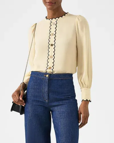 Lk Bennett Jemima Scalloped Faux-button Blouse In Multi Cream