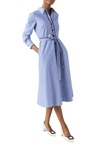 Lk Bennett Lucan Long Sleeve Shirtdress In Pri-blue/white