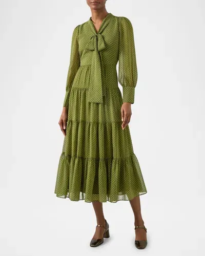 Lk Bennett Polly Tiered Polka-dot Midi Dress In Green Multi