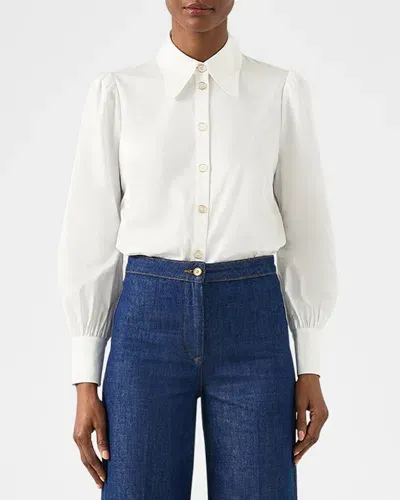 Lk Bennett Sonya Button-down Cotton Sateen Blouse In White