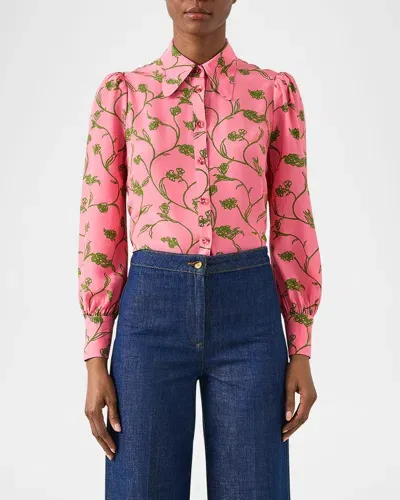 Lk Bennett Sonya Floral-print Silk Blouse In Pink Multi