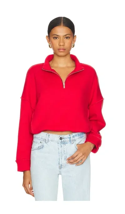 Lna Chandler Fleece Half Zip Jacket In High Risk Red