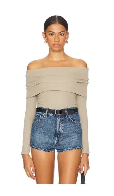 Lna Liya Ribbed Fold Over Top In Tan