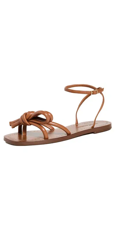 Loeffler Randall Leather Bow Flat Sandals Timber