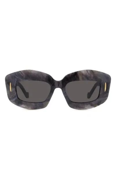 Loewe Anagram 49mm Small Rectangular Sunglasses In Black Horn/smoke