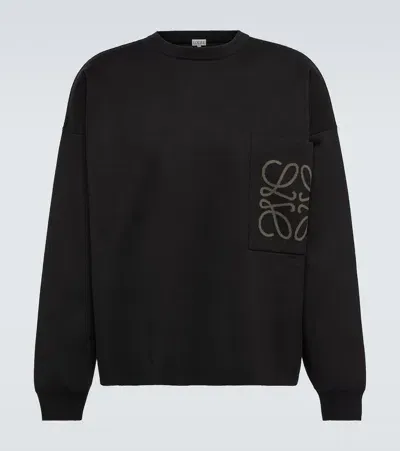 Loewe Anagram Pocket Cotton Sweater In Black