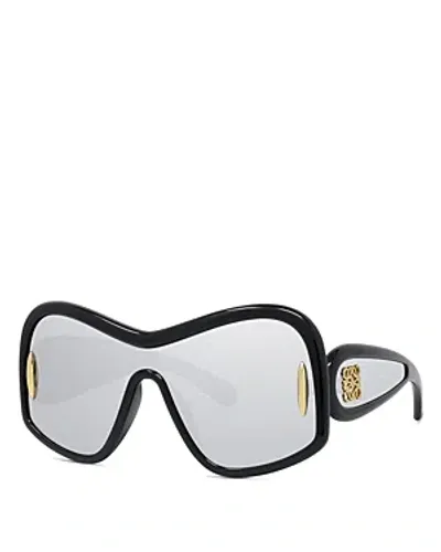 Loewe Anagram Fashion Mirrored Mask Sunglasses In Black