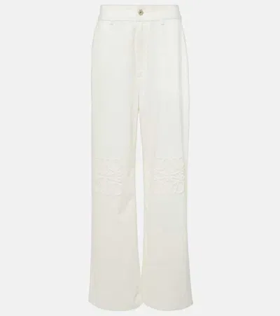 Loewe Anagram Leather-trimmed Wide-leg Jeans In Cream