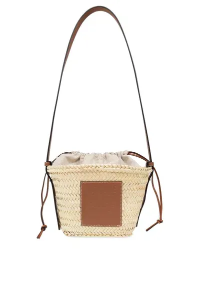 Loewe Anagram Patch Drawstring Bucket Bag In Beige