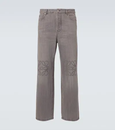 Loewe Anagram Wide-leg Jeans In Grey Melange