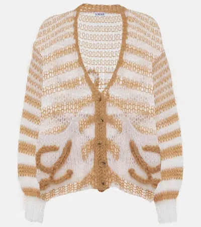 Loewe Anagram Wool-blend Cardigan In White Came