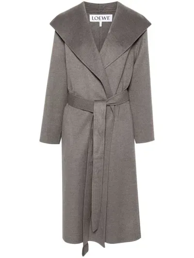 Loewe Belted Coat In Grey