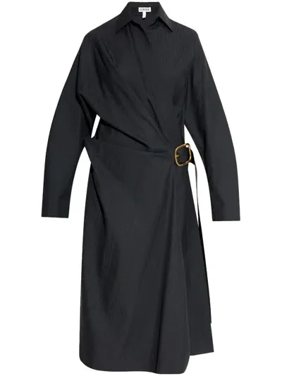 Loewe Belted Wool Dress In Black